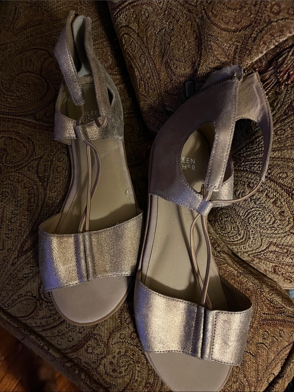 Eileen Fisher Metallic Gold Ankle Strap Sandals